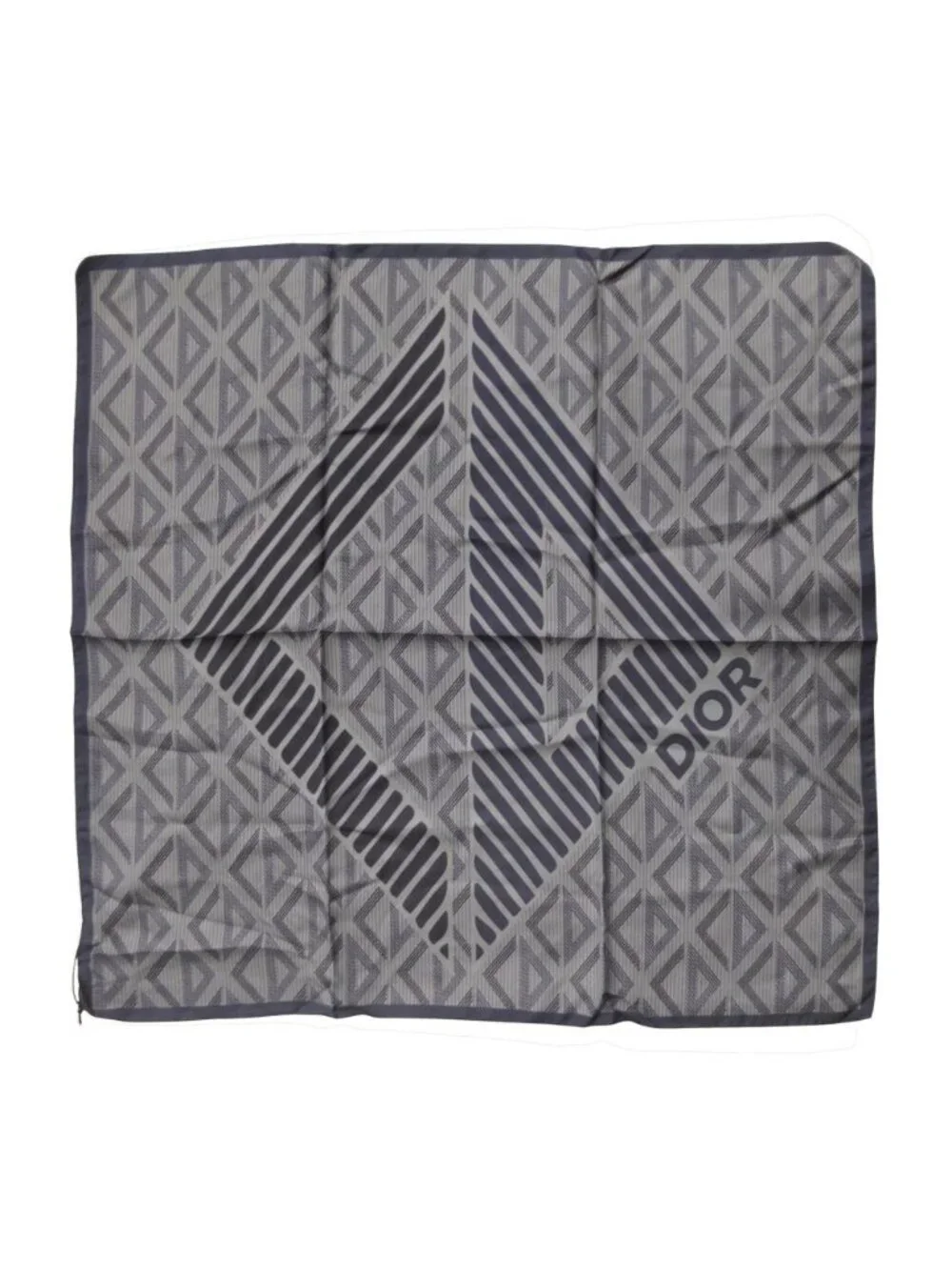 Dior CD Diamond Scarf Silk 100% Logo All Over Pattern Chief 55 Gray Navy